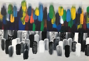 an-abstract-painting-featuring-two-sections-the-upper-half-has-colorful-brushstrokes-in-shades-of-green-yellow-blue-and-red-while-the-lower-half-consists-of-black-white-and-gray-brushstrokes-the-contrasting-colors-and-textures-create-a-dynamic-and-visually-striking-composition-