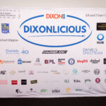 A large event banner displays the "DIXONLICIOUS" logo along with sponsor logos and names, including RBC, Daniels Spectrum, and various food and community organizations.